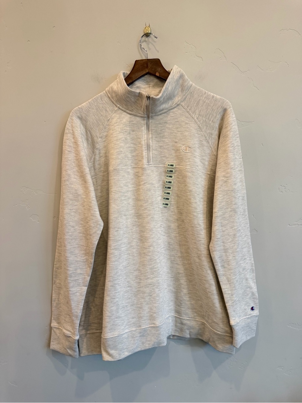 CHAMPION Heathered Creamy Oatmeal Lightweight 3/4 Zip Pulliver Sweatshirt